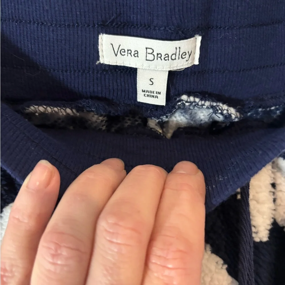 Vera Bradley Jacquard Fleece Hoodie Pant Set Navy White Nordic Forest Pajamas